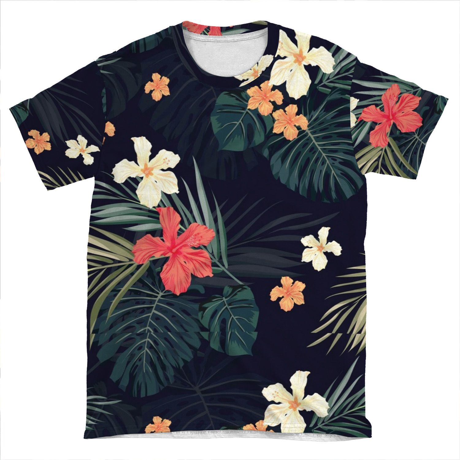 Dark Tropical Flowers AOP T-shirt Tee
