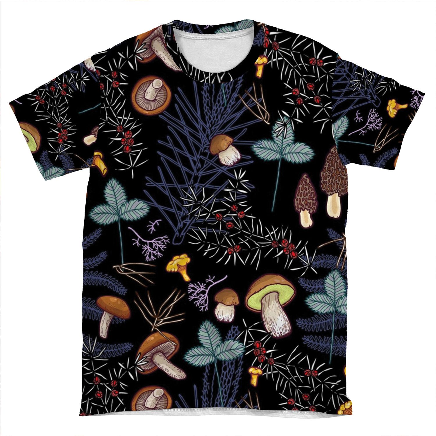 Dark Wild Forest Mushrooms AOP T-shirt Tee