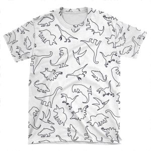 Dinosaur Pattern Outline (Dark Outline) AOP T-shirt Tee