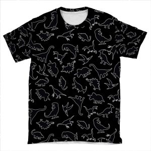 Dinosaur Pattern Outline (White Outline) AOP T-shirt Tee