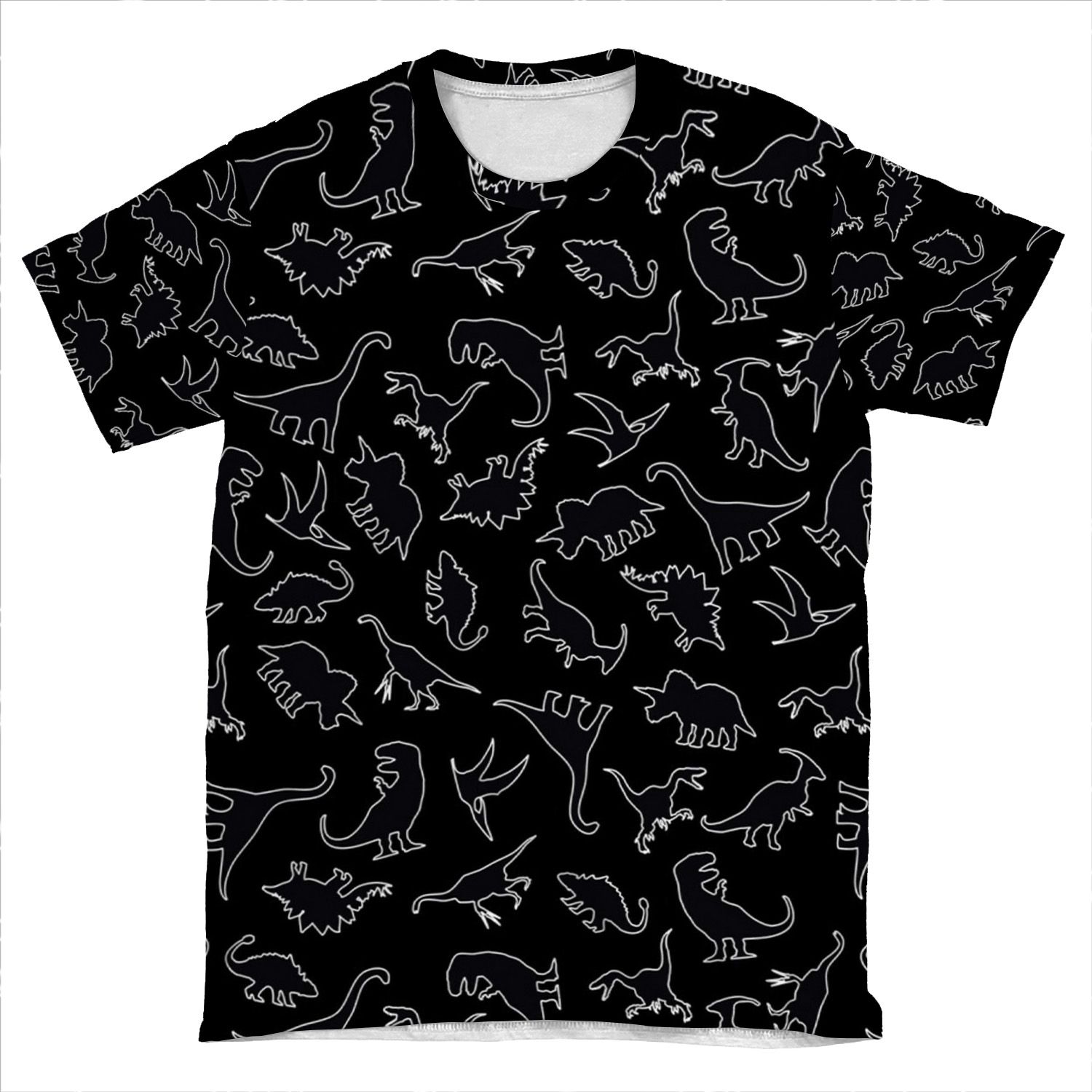 Dinosaur Pattern Outline (White Outline) AOP T-shirt Tee