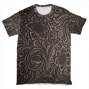 Distressed Smoky Tooled Leather Pattern AOP T-shirt Tee