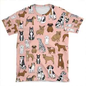 Dogs Dogs Dogs - Pink Background AOP T-shirt Tee