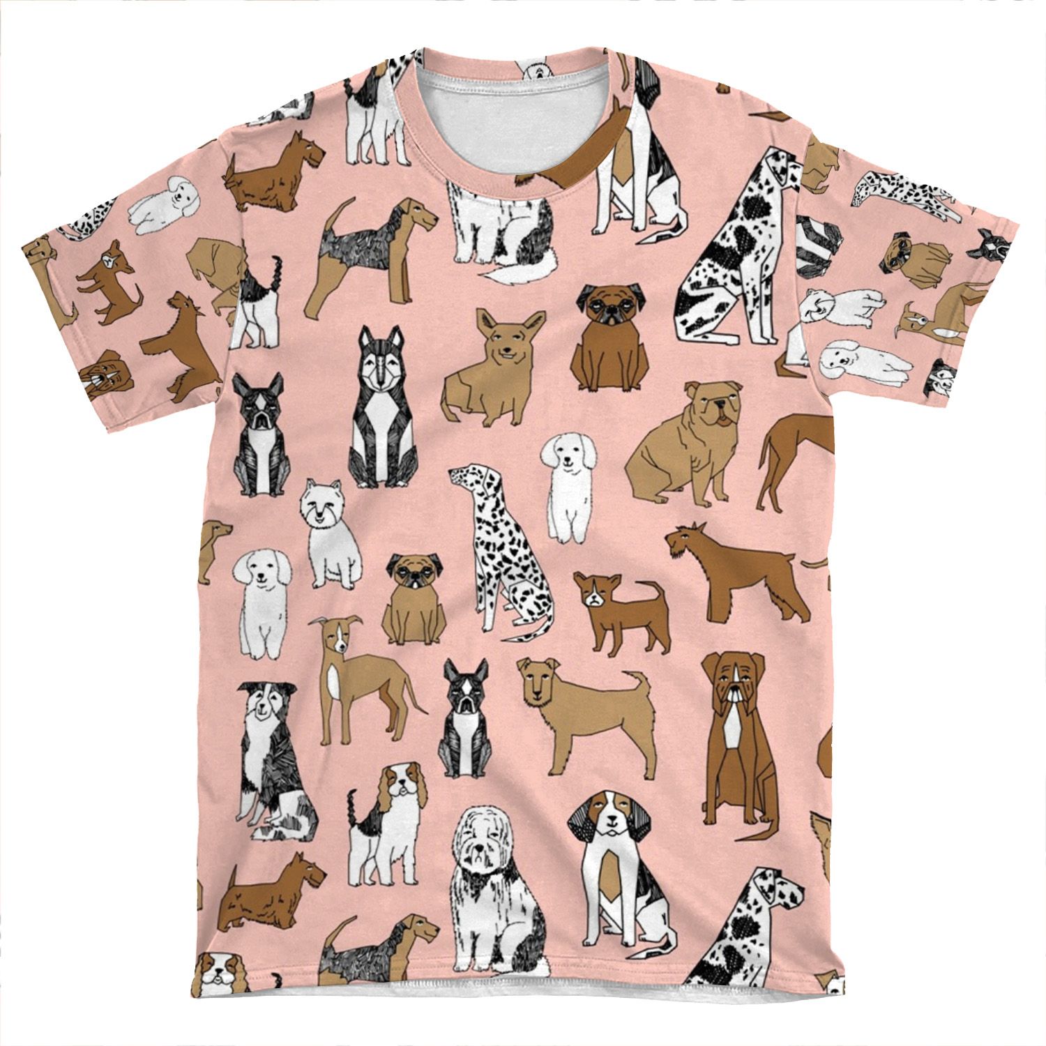 Dogs Dogs Dogs - Pink Background AOP T-shirt Tee