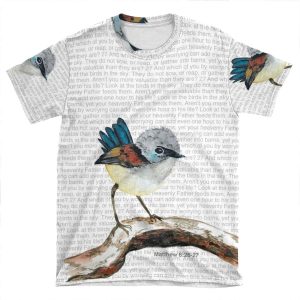 Don't Worry, Bird Watercolor / Matthew 6:26-27 AOP T-shirt Tee