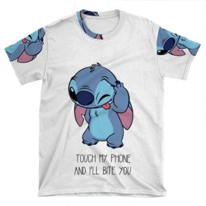Don't Touch My Phone Or I'll Bite You Stitch AOP T-shirt Tee
