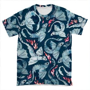 Dragon Fire Dark Blue AOP T-shirt Tee
