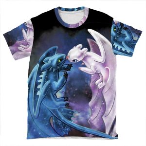 Dragon Heart - Starry Dragons - Toothless And Light Fury AOP T-shirt Tee