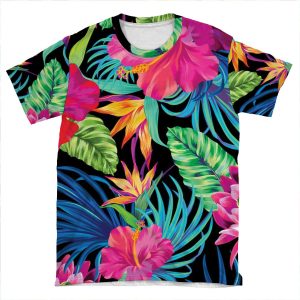 Drive You Mad Hibiscus Pattern AOP T-shirt Tee