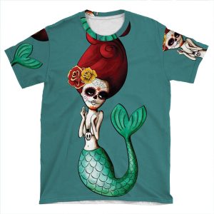 El Dia De Los Muertos Mermaid AOP T-shirt Tee