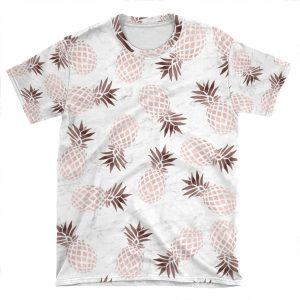 Elegant White Marble Rose Gold Pineapple AOP T-shirt Tee