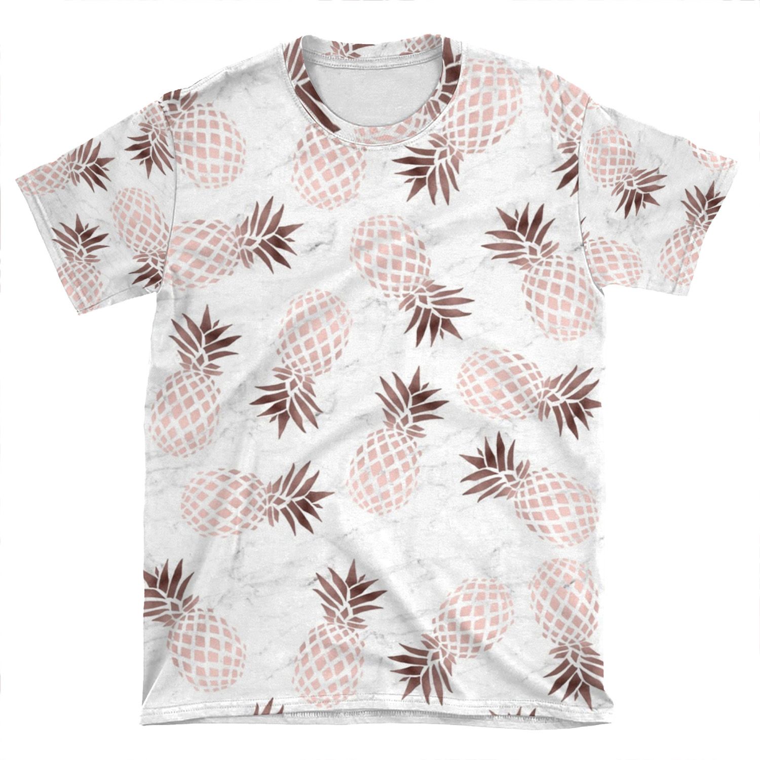 Elegant White Marble Rose Gold Pineapple AOP T-shirt Tee
