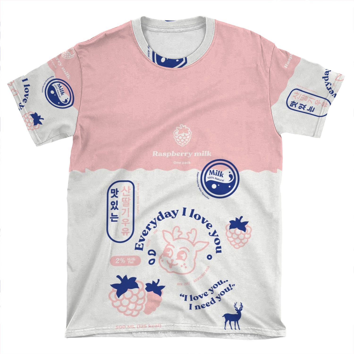 Everyday I Love You Raspberry Milk Carton Concept Phone AOP T-shirt Tee