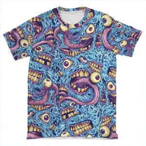 Eyeballs And Teeth Pattern AOP T-shirt Tee