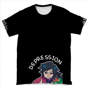 Fight Against Depression Black Background AOP T-shirt Tee