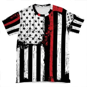 Firefighter Red Line American Flag With Fireman Ax AOP T-shirt Tee