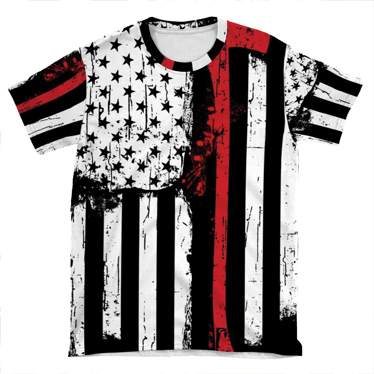 Firefighter Red Line American Flag With Fireman Ax AOP T-shirt Tee