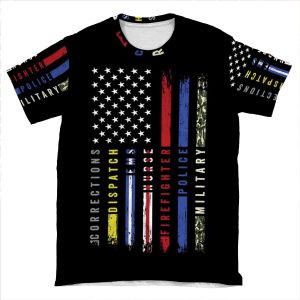 First Responders Hero Flag Usa Thin Line Salute AOP T-shirt Tee