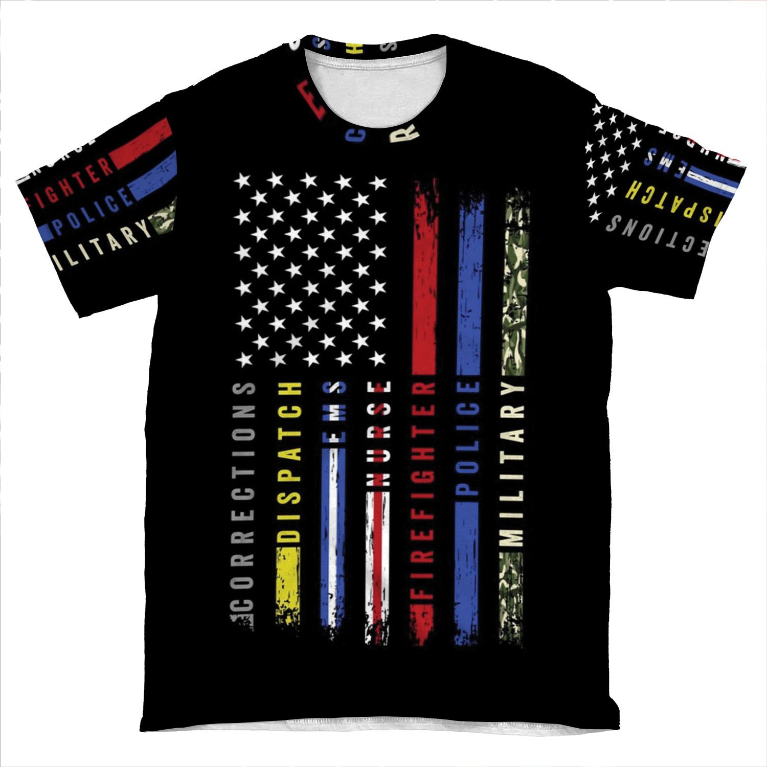 First Responders Hero Flag Usa Thin Line Salute AOP T-shirt Tee