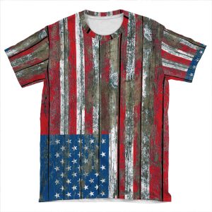 Flag Of United States On Rough Wood Boards Effect AOP T-shirt Tee