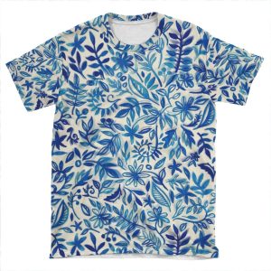 Floating Garden - A Watercolor Pattern In Blue AOP T-shirt Tee