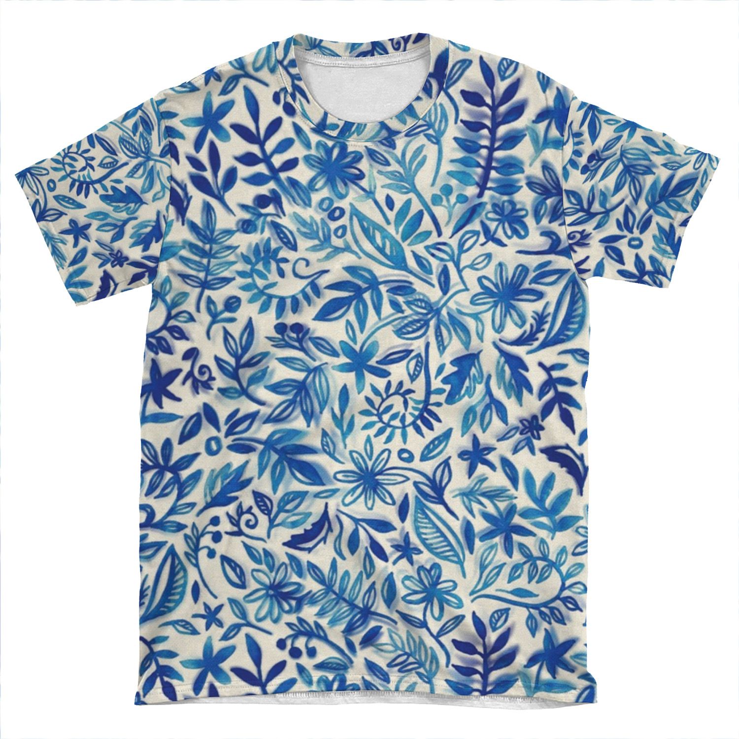 Floating Garden - A Watercolor Pattern In Blue AOP T-shirt Tee