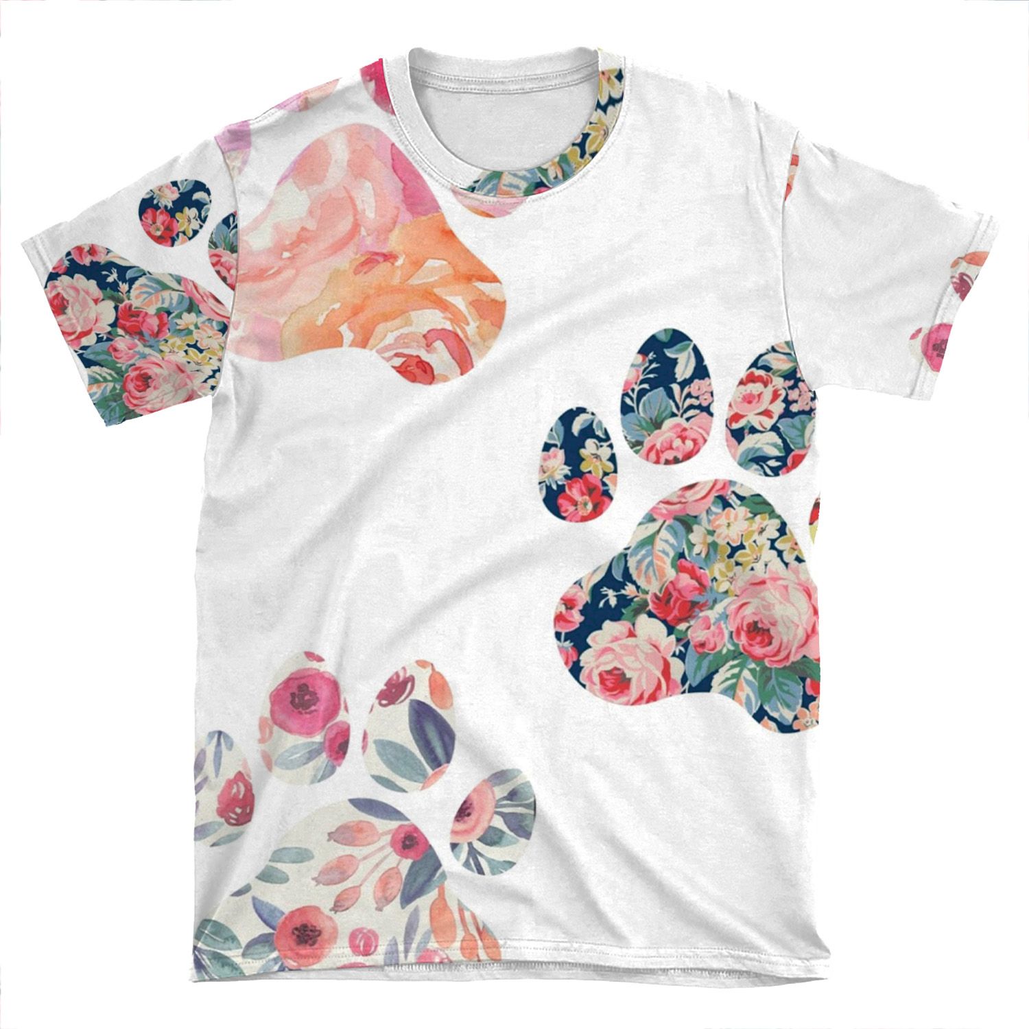 Floral Paw Print Trio AOP T-shirt Tee