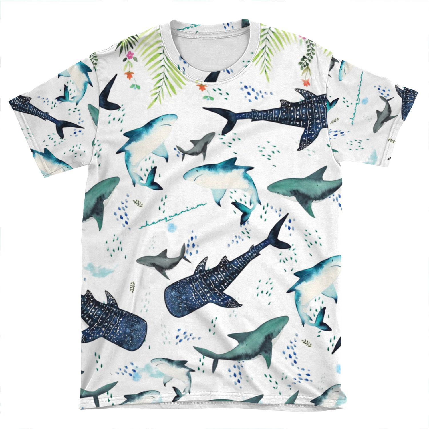Floral Shark Pattern AOP T-shirt Tee