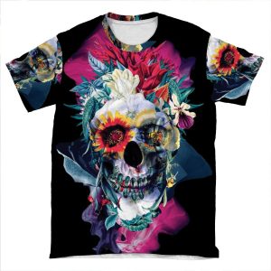 Floral Skull Blue AOP T-shirt Tee