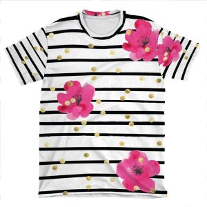 Floral Stripe And Gold Dot Design Kate Spade Inspired Fun Chic AOP T-shirt Tee
