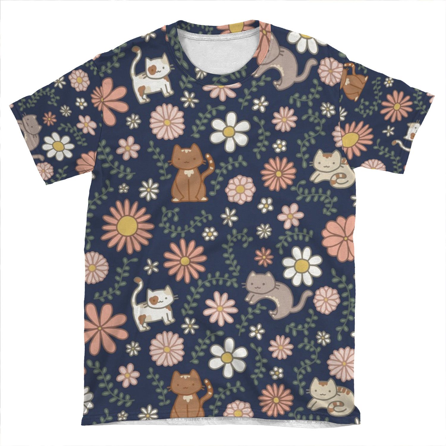 Flower Meower (Navy) AOP T-shirt Tee