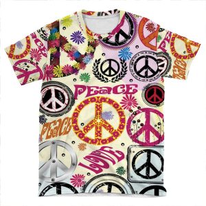 Flower Power Peace And Love Hippie AOP T-shirt Tee