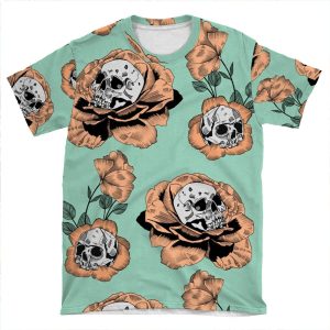 Flower Skull Pattern AOP T-shirt Tee