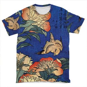 'Flowers' By Katsushika Hokusai (Reproduction) AOP T-shirt Tee