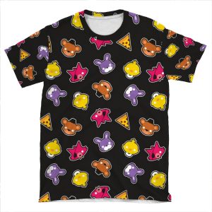 Fnaf // Freddy's Faces Pattern Cute Kawaii Chibi For Kids AOP T-shirt Tee
