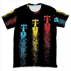 Formula 1 Cars Racing And Disintegrating AOP T-shirt Tee