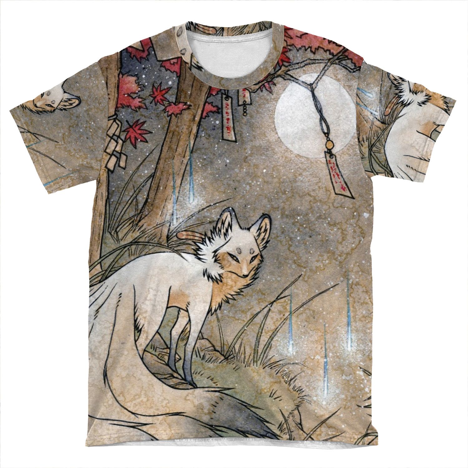 Fox & Wisps - Teakitsune Fox Yokai AOP T-shirt Tee