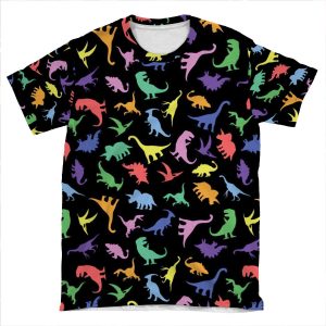 Fun Dinosaur Pattern (Black Background) AOP T-shirt Tee