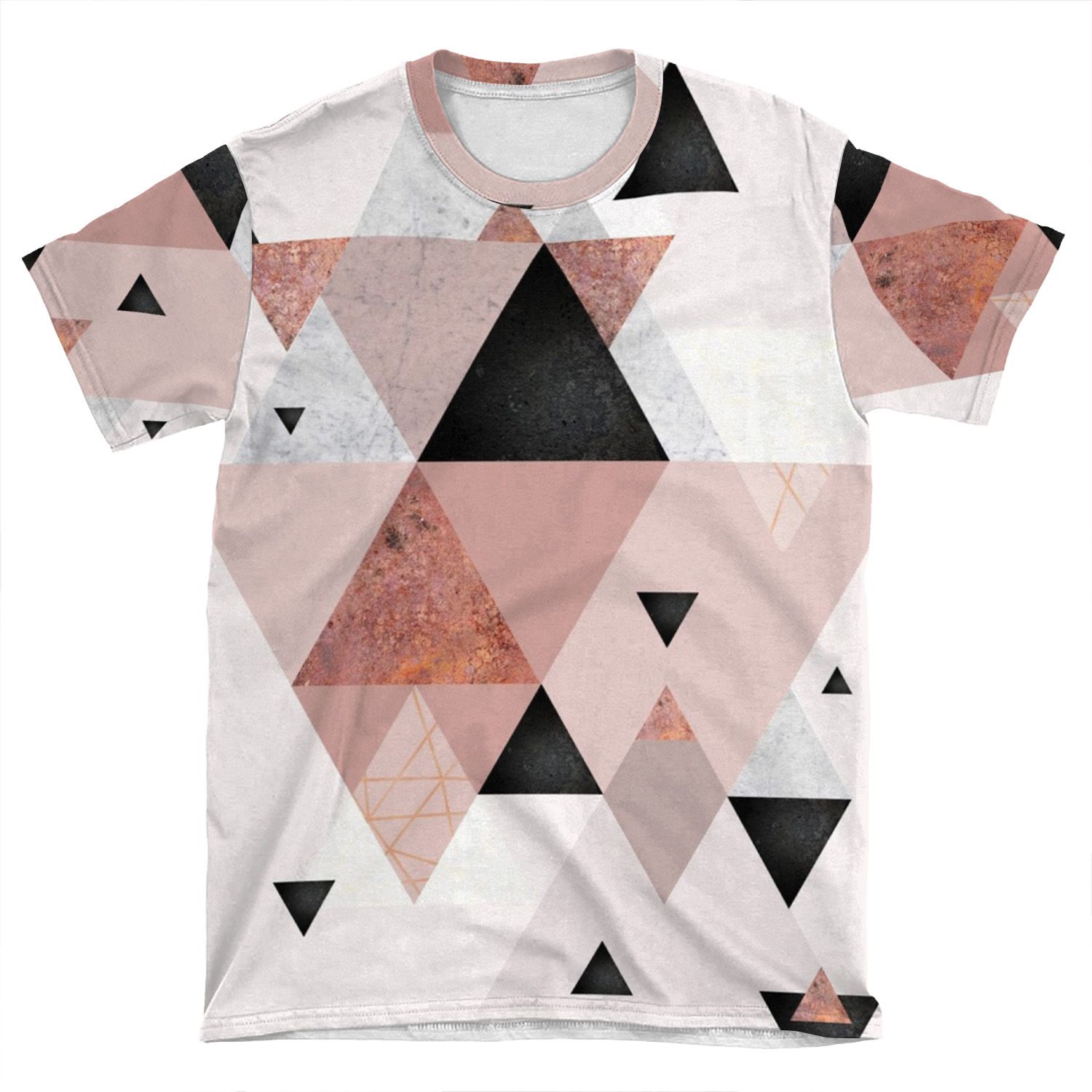 Geometric Compilation In Rose Gold And Blush Pink AOP T-shirt Tee