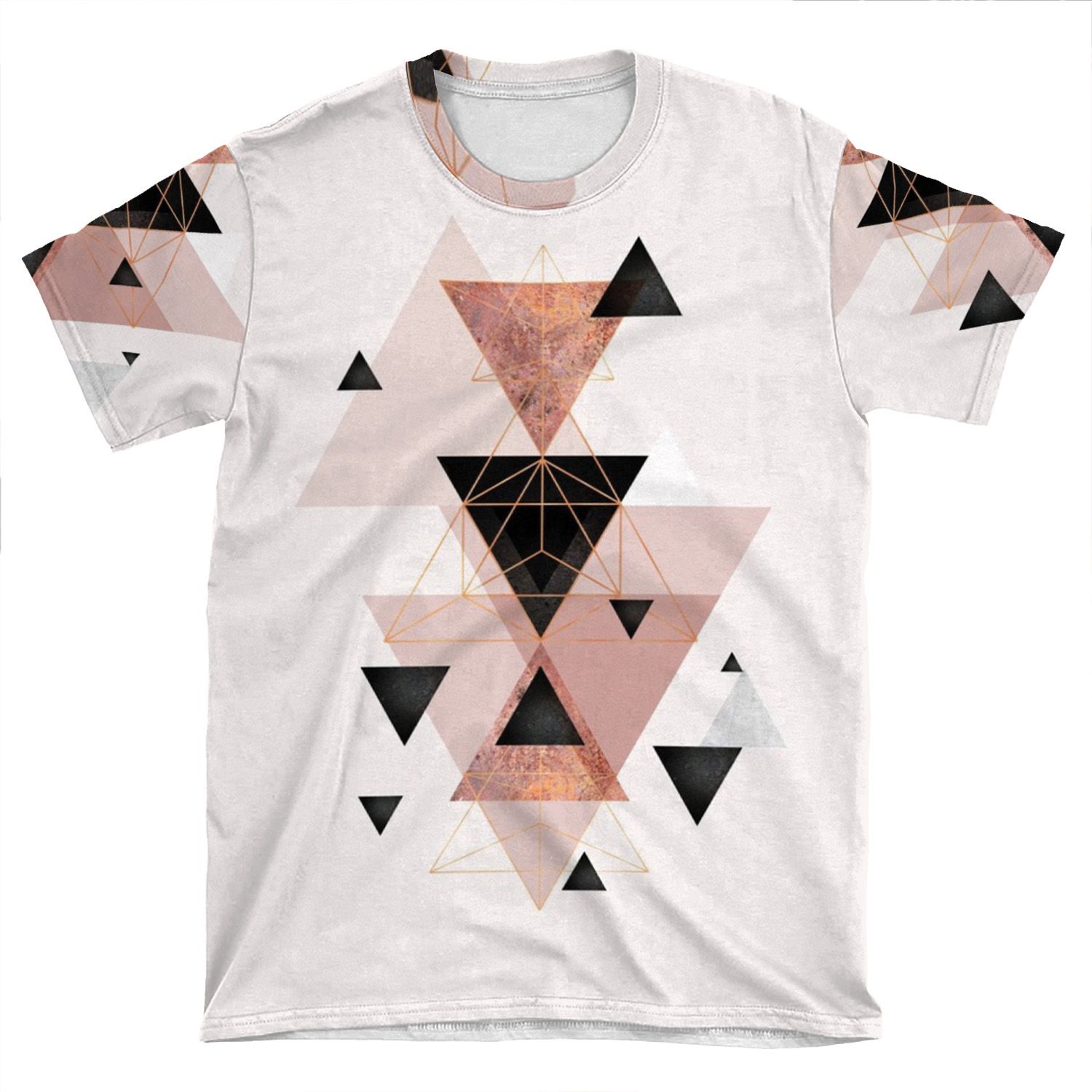 Geometric Triangles In Blush And Rose Gold AOP T-shirt Tee