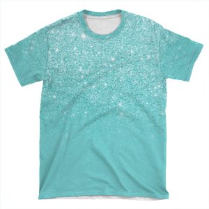 Girly Faux Glitter Ombre Teal Color Block AOP T-shirt Tee