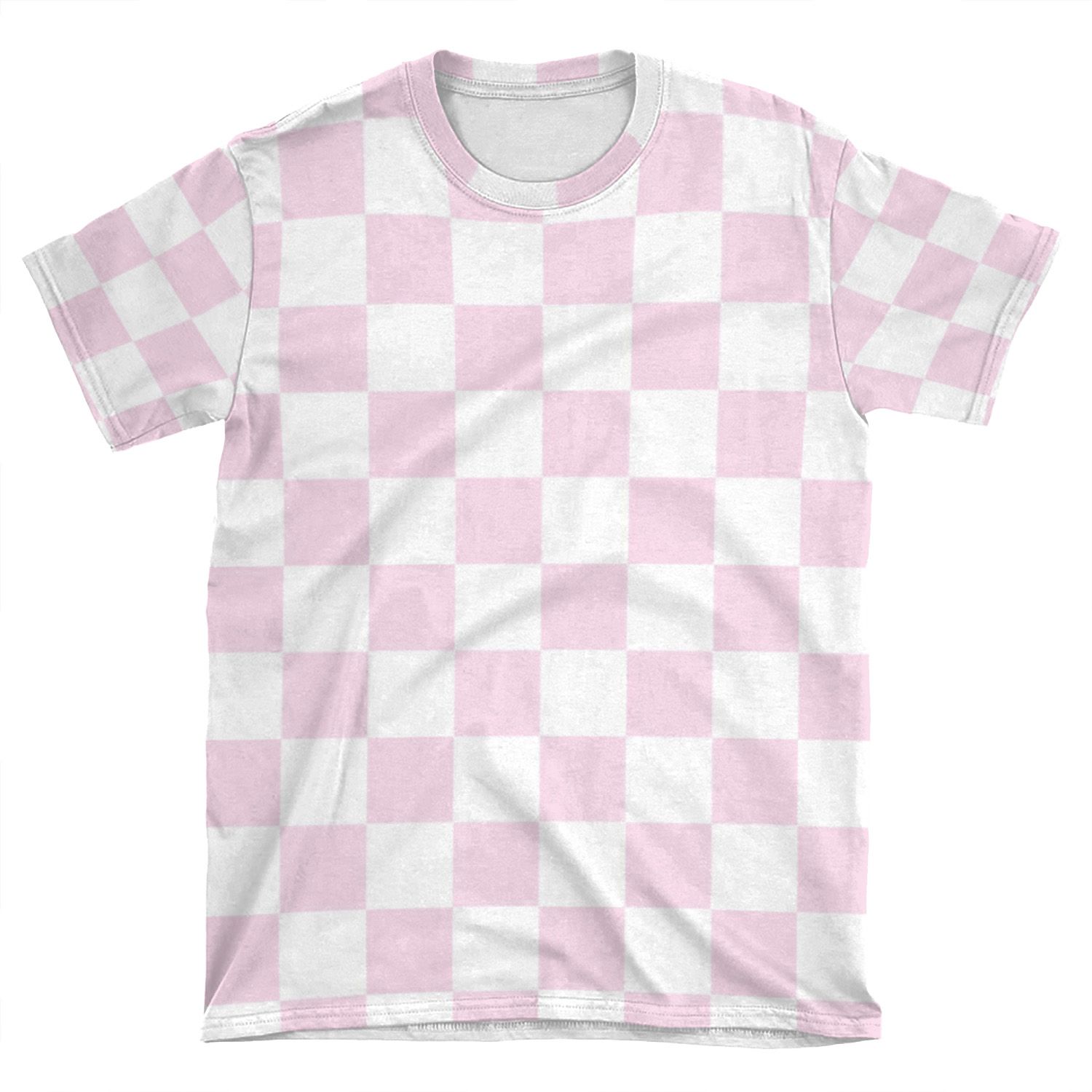 Girly Pink And White Checkerboard Pattern AOP T-shirt Tee