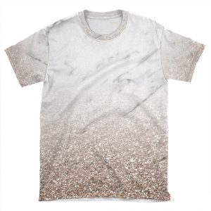 Glitter Ombre - White Marble & Rose Gold Glitter AOP T-shirt Tee
