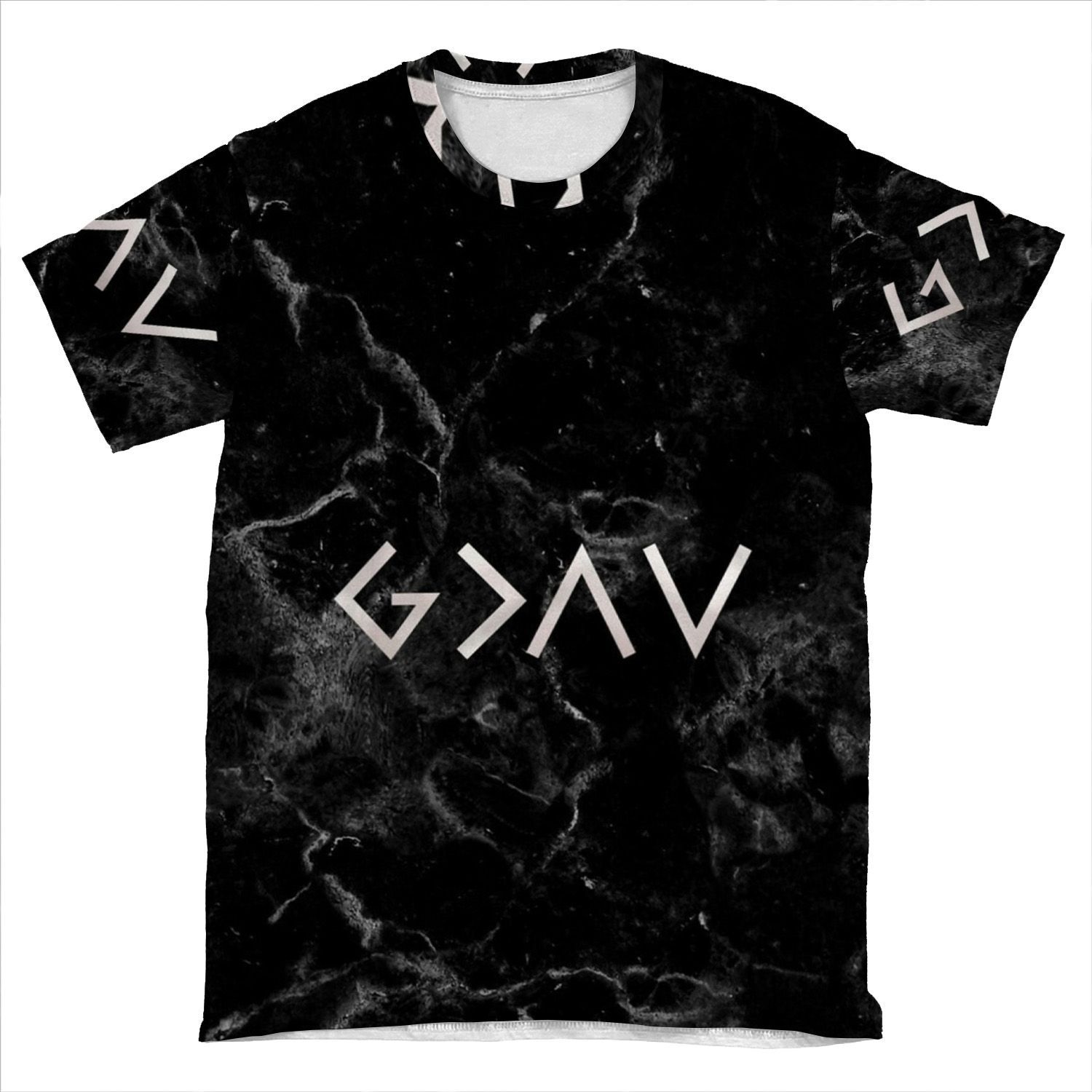 God Is Greater Than The Highs And Lows - Christian Quote - Black Marble AOP T-shirt Tee