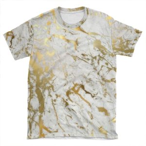 Gold Marble On White (Original Height Quality Print) AOP T-shirt Tee