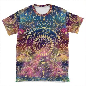 Gold Watercolor And Nebula Mandala AOP T-shirt Tee