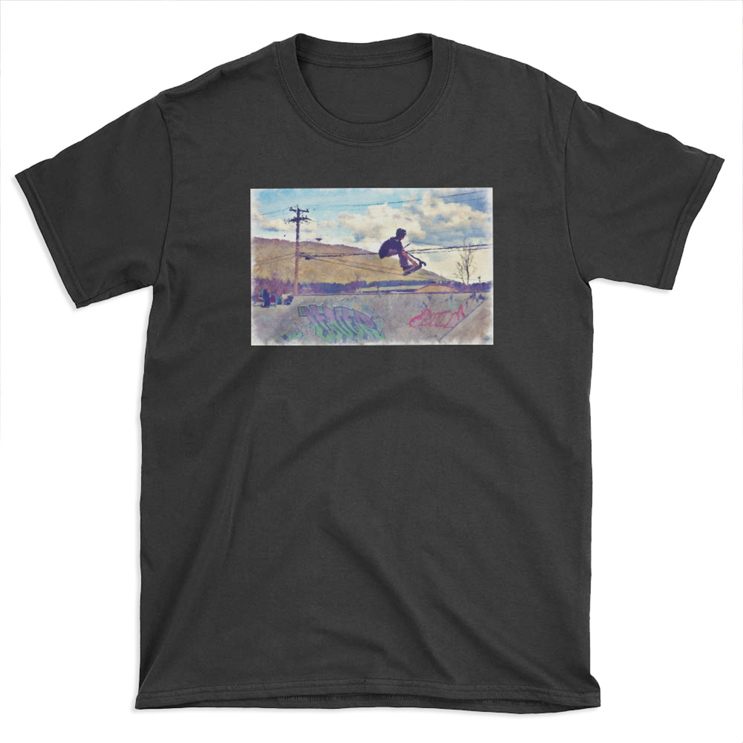Graffitti Glide Stunt Scooter Sports Artwork T-shirt Tee