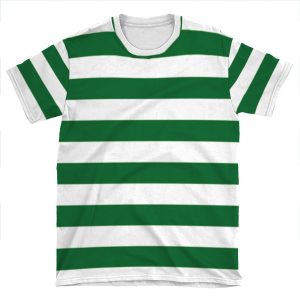 Green And White Hoops Banded Design AOP T-shirt Tee