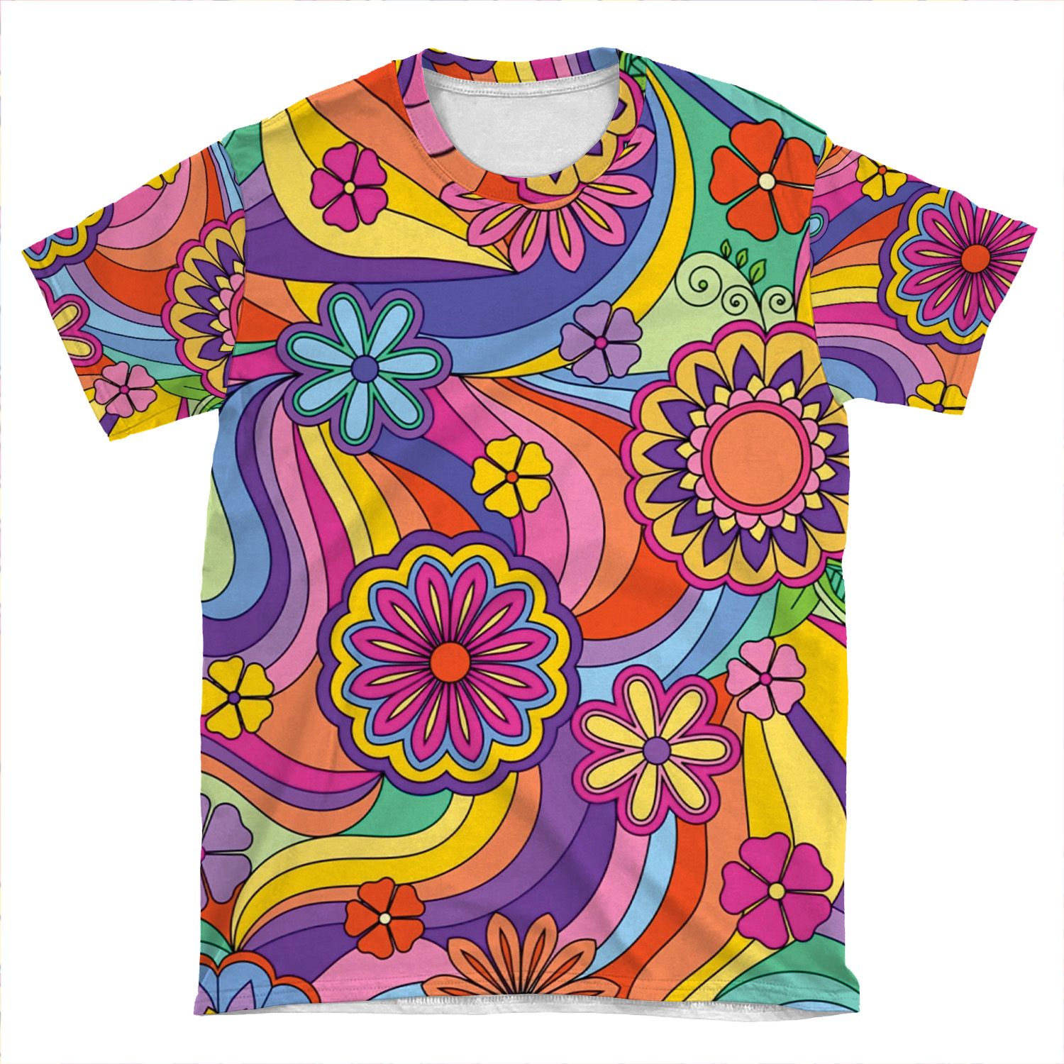 Groovy Psychedelic Flower Power AOP T-shirt Tee