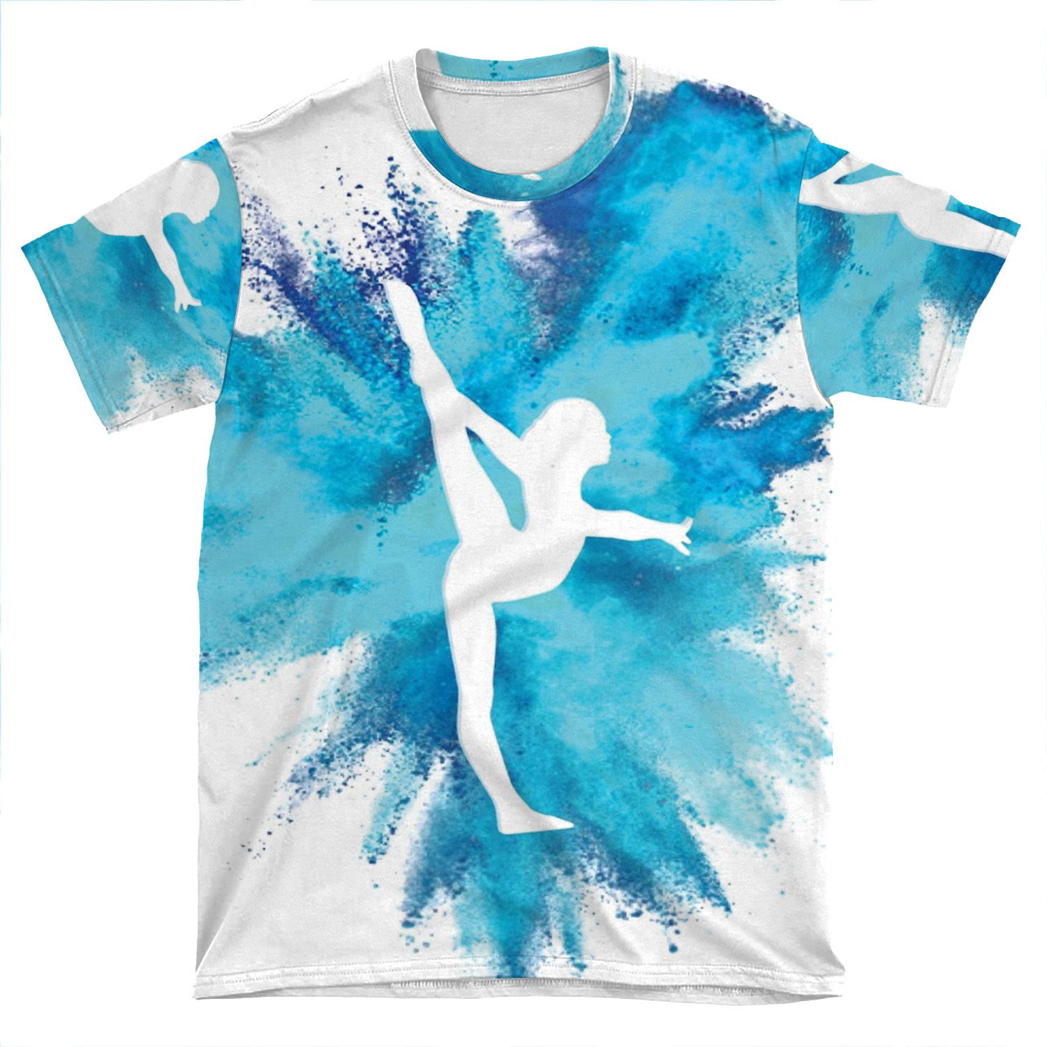 Gymnast Silhouette - Blue Explosion AOP T-shirt Tee